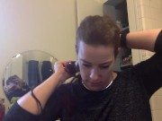 Shaved head fetish girl shaves her own head 13/16