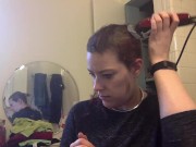 Shaved head fetish girl shaves her own head 14/16