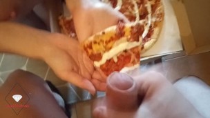 Milf eats cum on pizza
