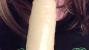 Pierced teen dildo blowjob