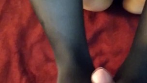 Doing a footjob for the first time in my life (in stockings)