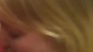 Blond teen face fucked on knees in bedroom