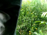 Bulge grabbing Uncut cock Pissing Slow motion Outdoors 1/16