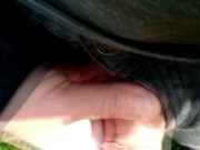 Bulge grabbing Uncut cock Pissing Slow motion Outdoors 12/16