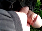 Bulge grabbing Uncut cock Pissing Slow motion Outdoors 13/16