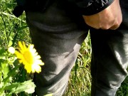 Bulge grabbing Uncut cock Pissing Slow motion Outdoors 16/16