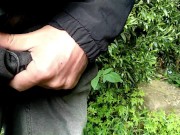 Bulge grabbing Uncut cock Pissing Slow motion Outdoors 2/16