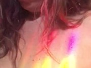 Squirting cougar plays in rainbow light cum playtime prep pussy date nite