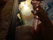 teen rides dildo on mirror 
