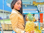 Carne Del Mercado - Curvy Ebony Teen Rides White Cock After Work