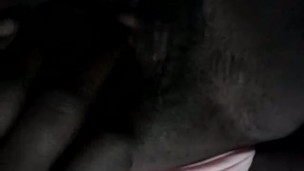 Freaky ebony plays with pussy with company in the house