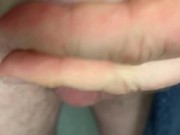 Lad flicking his own bean getting wet with pre cum