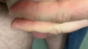 Lad flicking his own bean getting wet with pre cum
