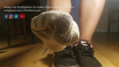 Sweat dripping dirty socks, shoes, soles, ASMR, jog in heat