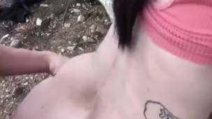 girl gets face fucked in the forest while getting smacked around