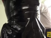 Bound chubby submissive in latex 6/16