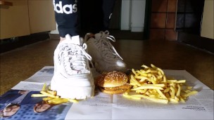 Burger Crushing with Fila Disruptor Sneaker (Trailer)