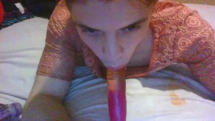 Sissy Practices Oral on Dildo
