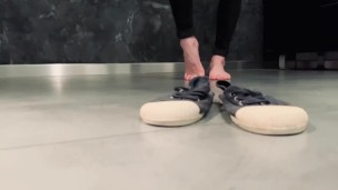 My girlfriend play with her shoes