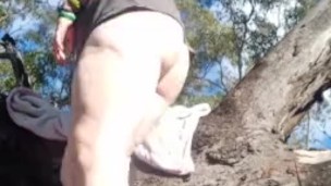 Girls goes wild, fingering on a tree