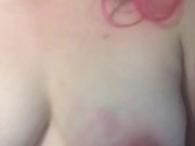 Pink haired MILF plays with her Big Tits craves the pain 