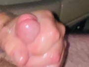Messy cumshot in car