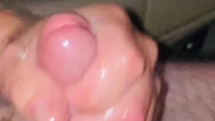 Messy cumshot in car