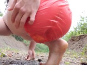 Pissing My Red Plastic Panties OUtside 9/16