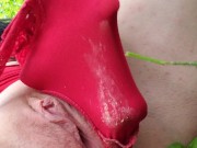 Pissing My Red Panties and making them Creamy for you in public 4/16