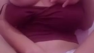 Busty little asian doll rubbing pussy for daddy in cute panties
