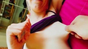 Pulling on some petite young titties 