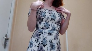 Horny French Red Head Teasing Ass & Feet in Public Bathroom