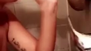 Practicing on a big dildo 