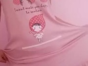 Asian teen showing off cute pink dress for daddy