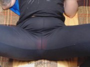 Hairy pussy queefing on plaid blanket in leggings and red panties 7/16