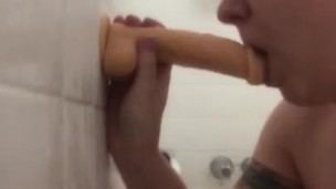 sucking my dildo off in the shower