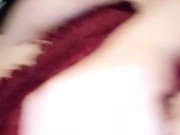 Busty Babe in Red Dress Strips in Public and Masturbates in Car