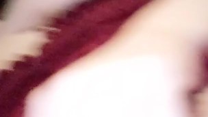 Busty Babe in Red Dress Strips in Public and Masturbates in Car