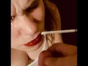 Wife Gives Smokey Blowjob w/ facial and continues to smoke