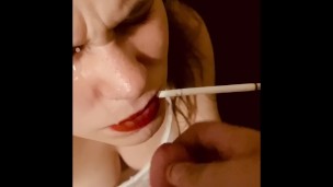 Wife Gives Smokey Blowjob w/ facial and continues to smoke