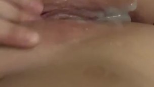 Playing with my creampie pussy while my boyfriend showers