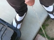 Massive Norwegian Fat Daddy Cock Pissing Outside With Socks And Sandals On