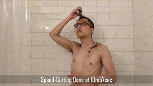 Topless Chinese Guy Teaches How to Cut Own Hair