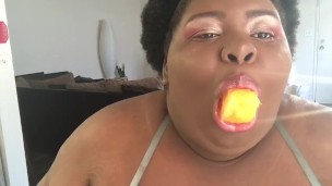 EBONY BBW SLURPS ON FROZEN TREAT | with sound