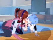 [Evangelion]Mari and Rei Threesome(3d hentai) 1/16