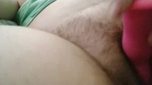 Using Pink Dildo on Unshaven Subby Pussy