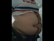Bbw playing with huge belly while smoking