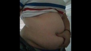 Bbw playing with huge belly while smoking
