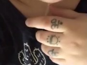 Stoned BBW teasing and rubbing her tits