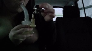 Tits out while smoking a dab